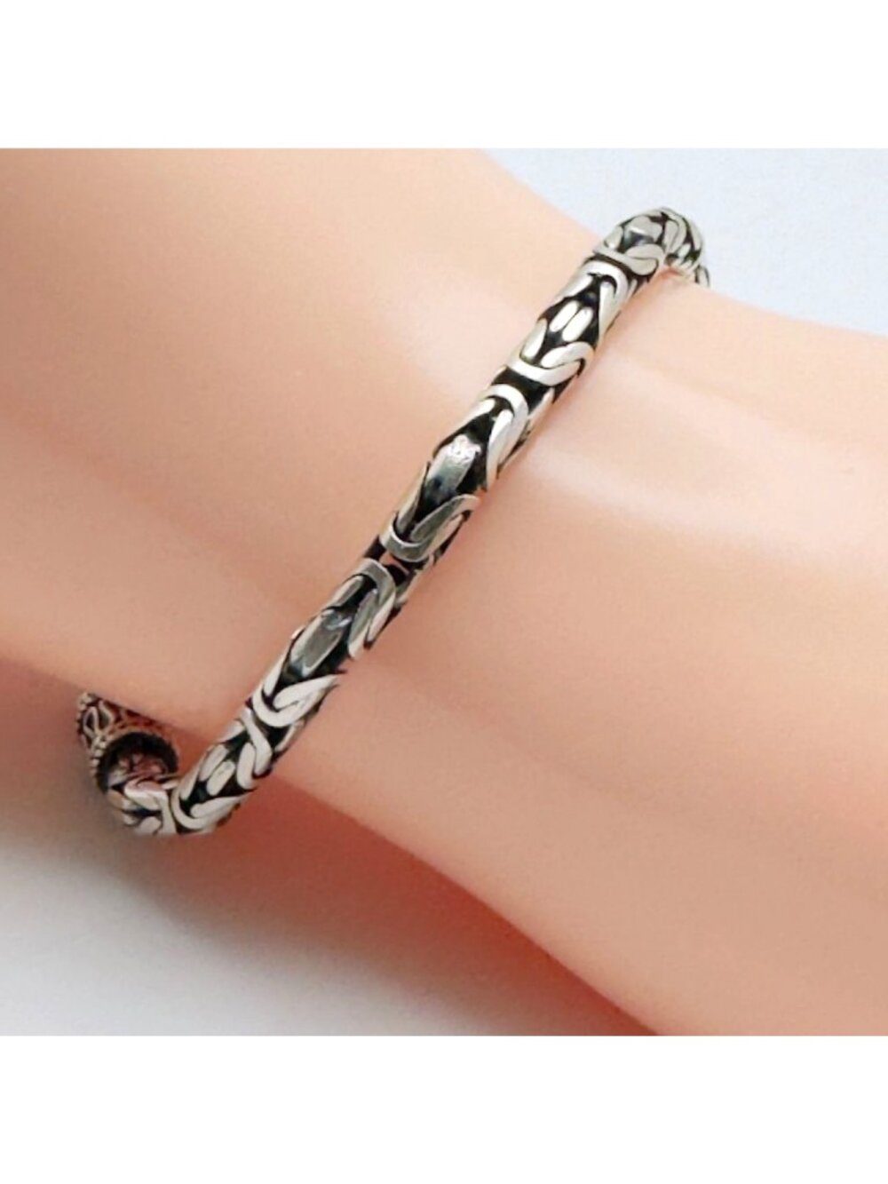 Sterling Silver Byzantine Chain Bracelet 7.5" Clasp Handcrafted Vintage Tested